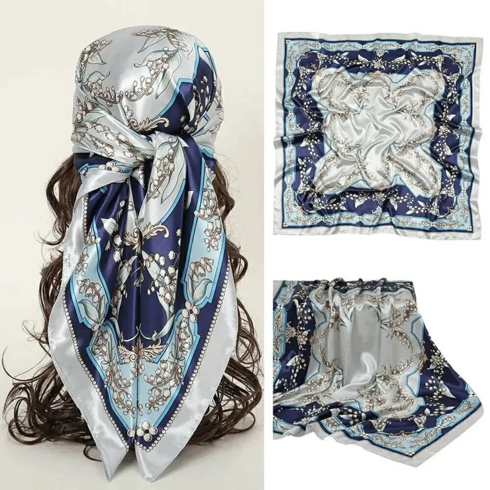 Ladies Silky Blue Headband Scarf
